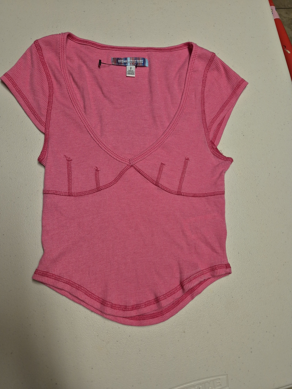 Urban Outfitters Bright Pink Ribbed Scoop-Neck Crop Top